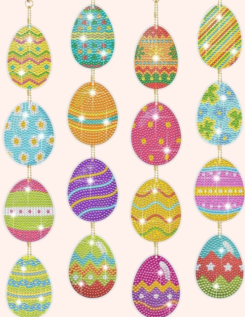 Sparkling egg keychains made with diamond dots